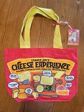 Trader Joe's Bag Tote Canvas NEW Cheese Adventures Shopping Heavy Duty & Large